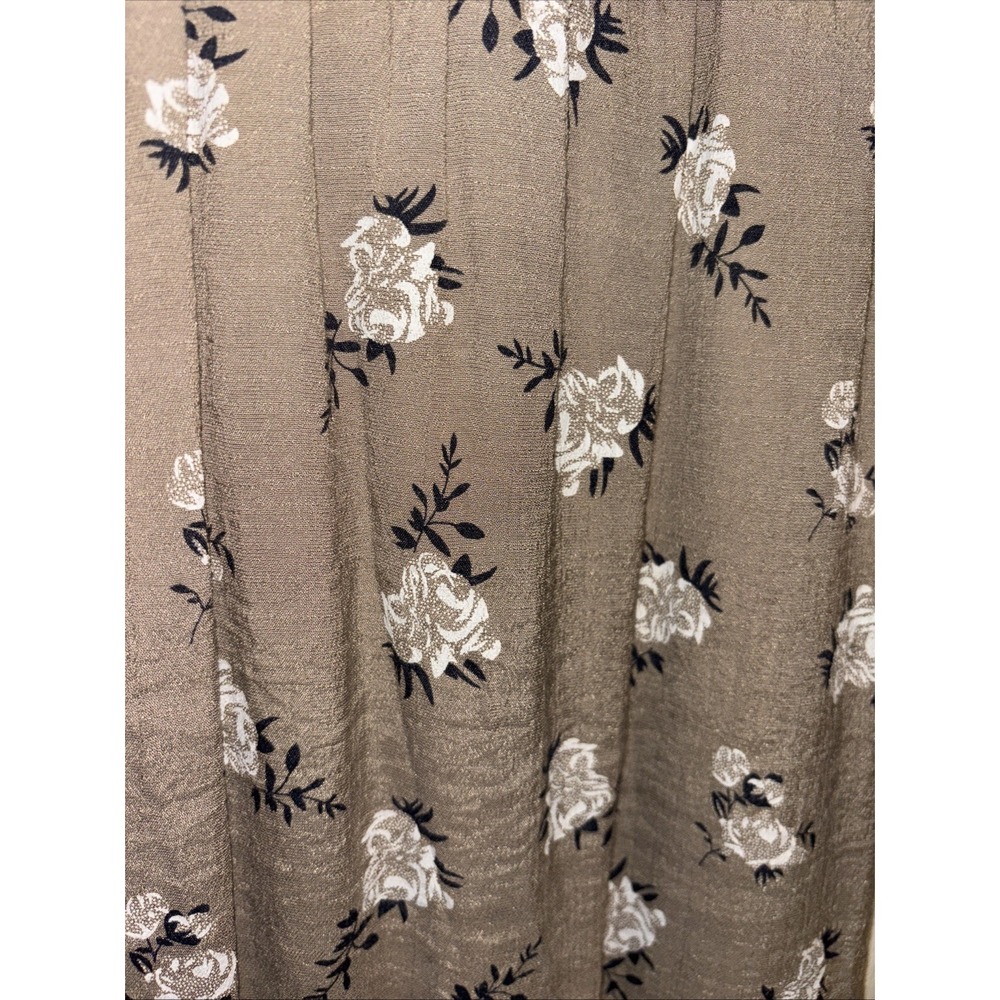 Bibi XL Tan Ivory Green Floral Midi Skirt Cottagecore Prairie Boho Slit Pull On - Picture 7 of 12